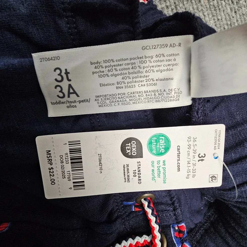 Carters Knit Shorts Toddler 3T Navy Blue Summer Fireworks Watermelon Print